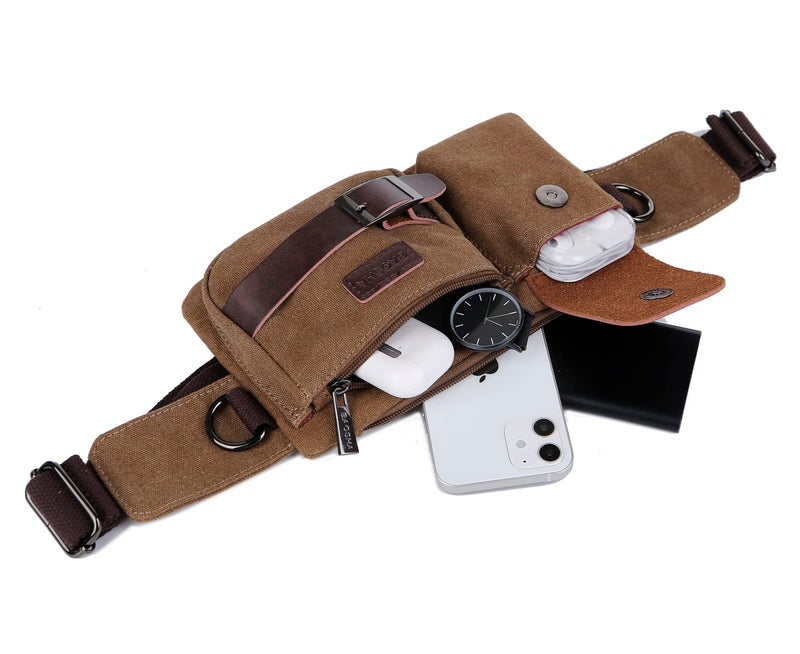 BAOSHA YB-01 Vintage Men's Waist Bag Sports Waist Pack Bum Bag Security Money Waist Day Pack Pouch Hip Belt Bag Bumbag Coffee - Image 5